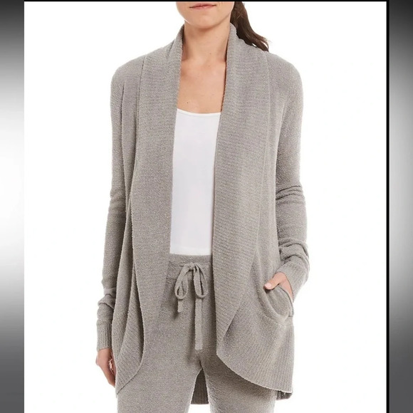 Sweaters - Barefoot Dreams cozy chic lite gray open front long cardigan medium